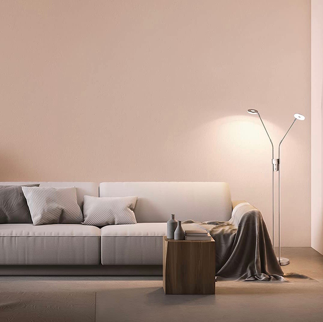 209,95 € Envoi gratuit | Lampadaire 6W 6000K Lumière froide. 150×40 cm. Double foyer Métal nickelé. Couleur chromé