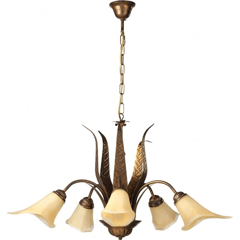 188,95 € Spedizione Gratuita | Lampadario 6W 100×75 cm. 5 punti luce. disegno a forma di fiore Metallo e bicchiere. Colore d'oro