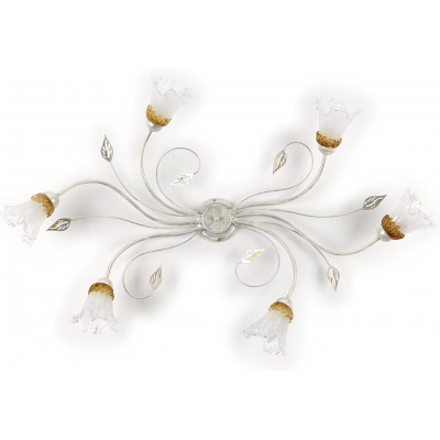 Lámpara de araña 6W 115×70 cm. 6 puntos de luz. Diseño con forma de flor Salón, comedor y dormitorio. Estilo clásico. Cristal y Metal. Color plata