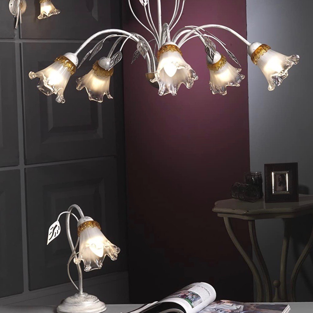 251,95 € Envío gratis | Lámpara de araña 6W 115×70 cm. 6 puntos de luz. Diseño con forma de flor Cristal y metal. Color plata