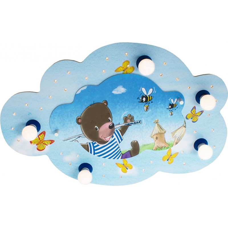 149,95 € Free Shipping | Kids lamp 40W 75×50 cm. 5 points of light. Design in the shape of a cloud and drawings of the forest Dining room, bedroom and lobby. Modern Style. Wood. Blue Color