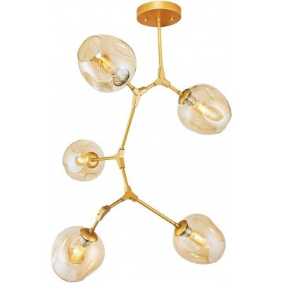 Lámpara de techo 40W Forma Esférica 115×90 cm. 5 focos Salón, comedor y vestíbulo. Cristal y Vidrio. Color dorado