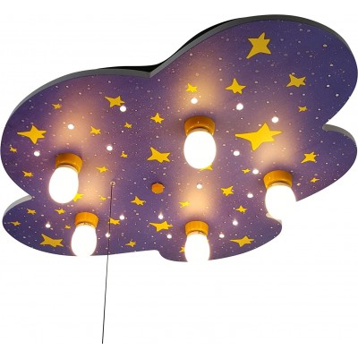 225,95 € Envio grátis | Lâmpada infantil 40W 74×57 cm. 5 pontos de luz. Design em forma de nuvem com desenhos de estrelas Sala de estar, quarto e salão. Madeira. Cor azul