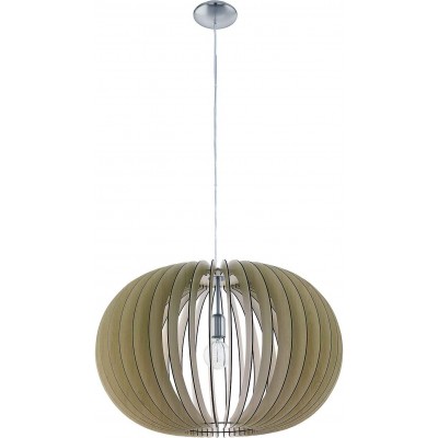 Lampada a sospensione Eglo 60W Ø 70 cm. Legna e tessile. Colore marrone