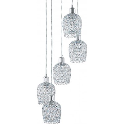 Hanging lamp Eglo 60W Conical Shape 150×35 cm. 5 spotlights Living room, bedroom and lobby. Steel and Crystal