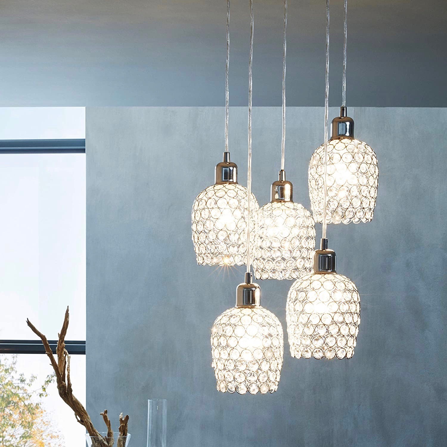228,95 € Free Shipping | Hanging lamp Eglo 60W 150×35 cm. 5 spotlights Steel and crystal