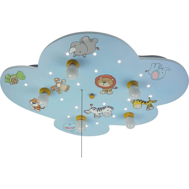 169,95 € Free Shipping | Kids lamp 40W 74×57 cm. 5 points of light. Cloud-shaped design with cartoon wild animals Living room, bedroom and lobby. Wood. Blue Color