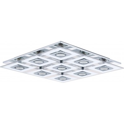 Deckenlampe Eglo Quadratische Gestalten 47×47 cm. 9 LED-Strahler Wohnzimmer, schlafzimmer und empfangshalle. Modern Stil. Rostfreier Stahl und Glas. Überzogenes chrom Farbe