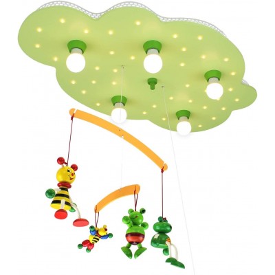 153,95 € Envio grátis | Lâmpada infantil 40W 75×50 cm. 5 pontos de luz. Enfeites suspensos em forma de animais Madeira. Cor verde