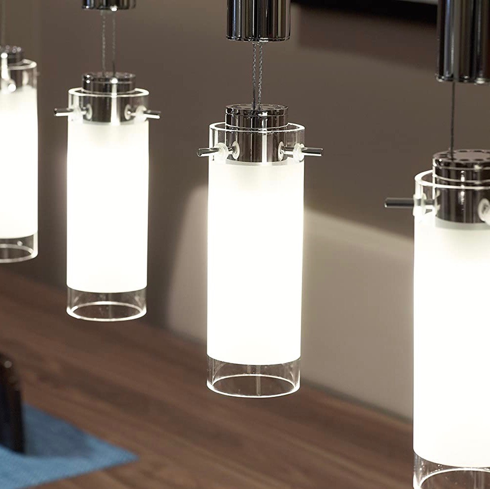 158,95 € Envio grátis | Lâmpada pendurada Eglo 6W 110×87 cm. 4 holofotes Aço e vidro. Cor branco