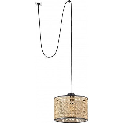 157,95 € Free Shipping | Hanging lamp 15W Cylindrical Shape Ø 32 cm. Living room, dining room and bedroom. Metal casting and Rattan. Black Color