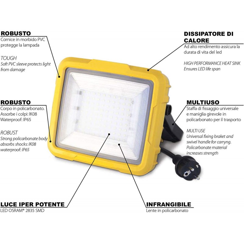 225,95 € Free Shipping | Flood and spotlight 30W Square Shape 21×18 cm. LED for construction Terrace, garden and public space. Polycarbonate. Yellow Color