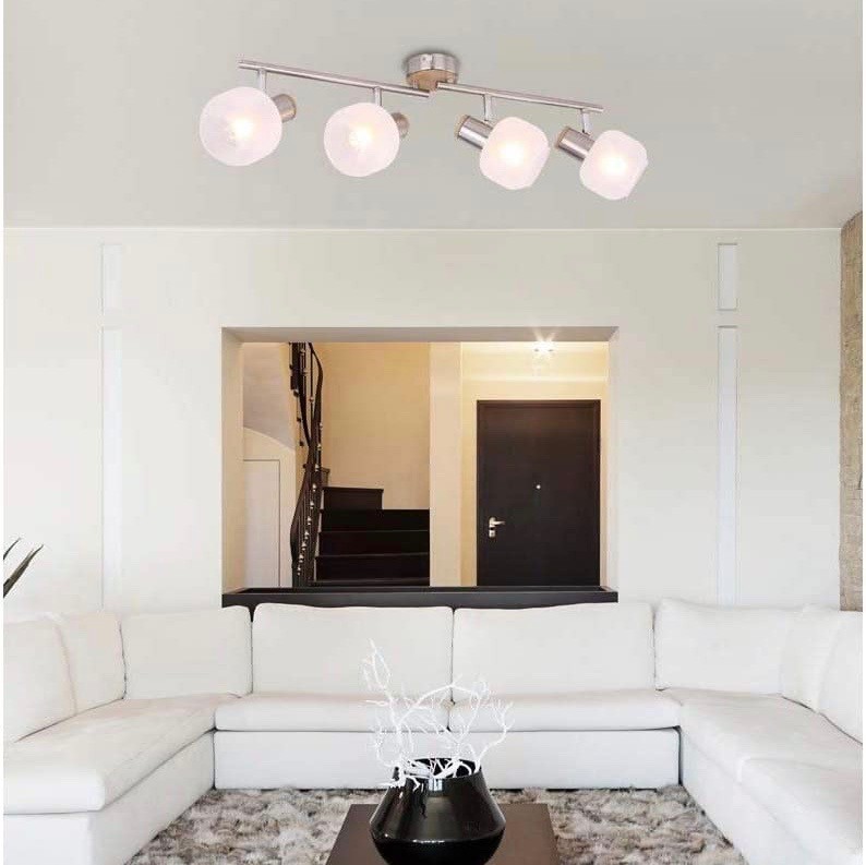 123,95 € Envío gratis | Foco para interior 45×45 cm. Doble brazo y 4 focos regulables Vidrio. Color níquel