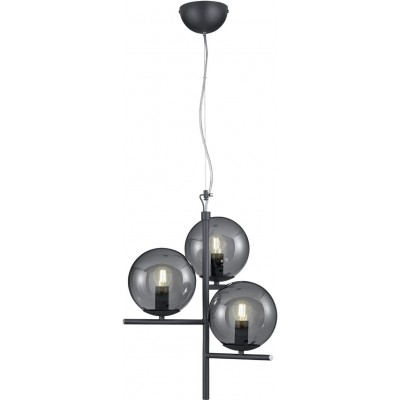 Lámpara colgante Trio 28W Forma Esférica 150×40 cm. 3 puntos de luz Salón, dormitorio y vestíbulo. Metal y Vidrio. Color negro