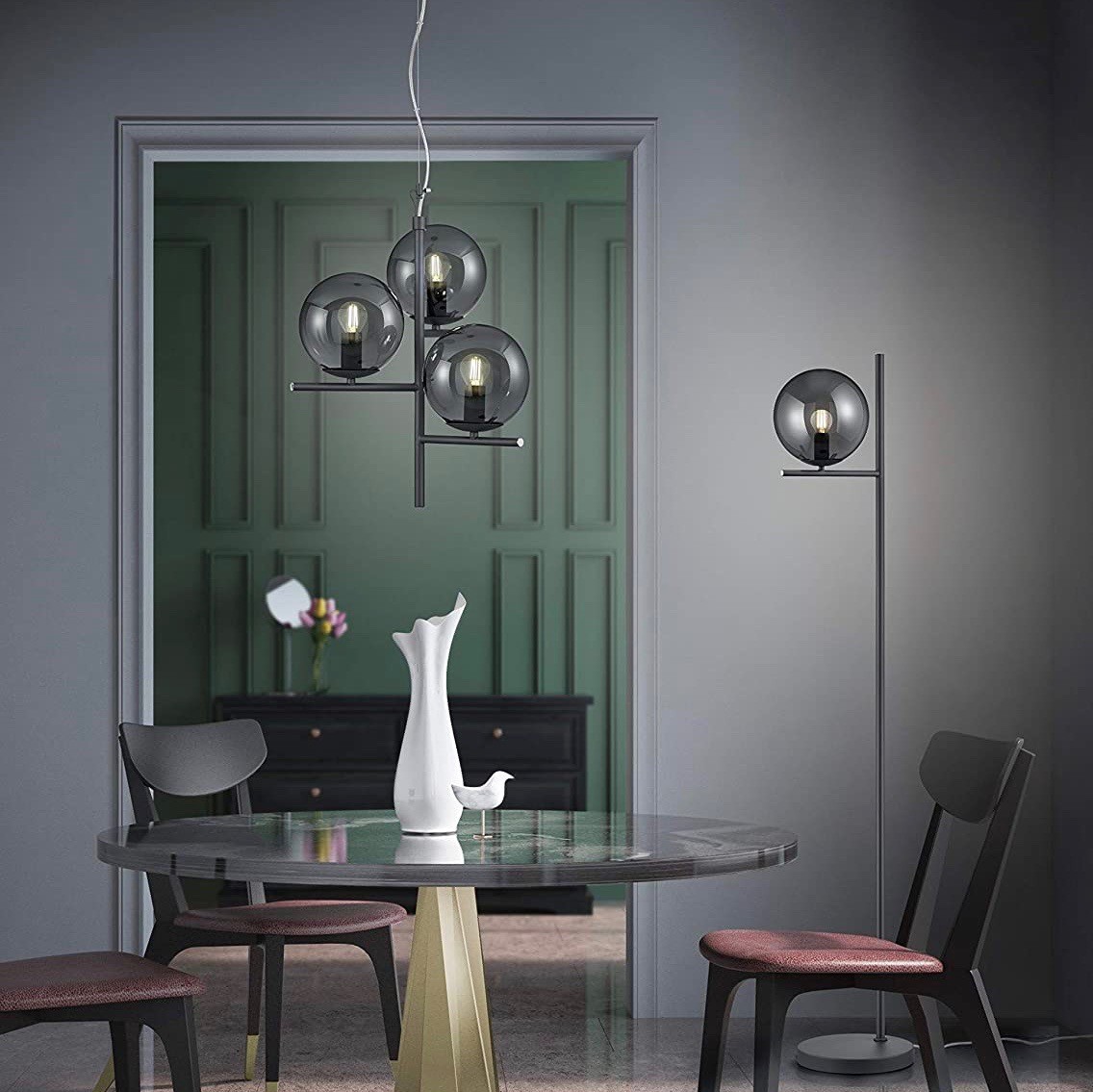 101,95 € Бесплатная доставка | Подвесной светильник Trio 28W 150×40 cm. 3 точки света Металл и стекло. Чернить Цвет