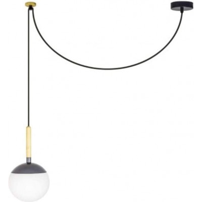 Lámpara colgante 40W Forma Esférica 35×19 cm. Salón, comedor y vestíbulo. PMMA y Madera. Color gris