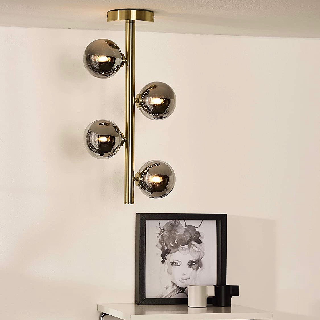 172,95 € Бесплатная доставка | Подвесной светильник 112W Ø 22 cm. 4 точки света Стали и стекло. Золотой Цвет