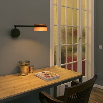 169,95 € Envío gratis | Aplique de pared interior 6W 2700K Luz muy cálida. 50×22 cm. LED con brazo articulado Metal y madera. Color negro