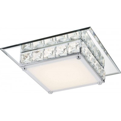 Ceiling lamp 12W Square Shape 25×25 cm. Living room, dining room and bedroom. Modern Style. Glass. Plated chrome Color