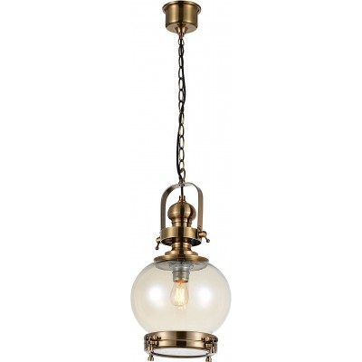 253,95 € Free Shipping | Hanging lamp 100W Spherical Shape Ø 24 cm. Adjustable height Living room, dining room and bedroom. Vintage Style. Steel, Stainless steel and Crystal. Golden Color