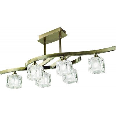 Lámpara de techo 33W Forma Alargada 77×26 cm. 6 focos Salón, comedor y dormitorio. Estilo moderno. Acero y Cristal. Color gris