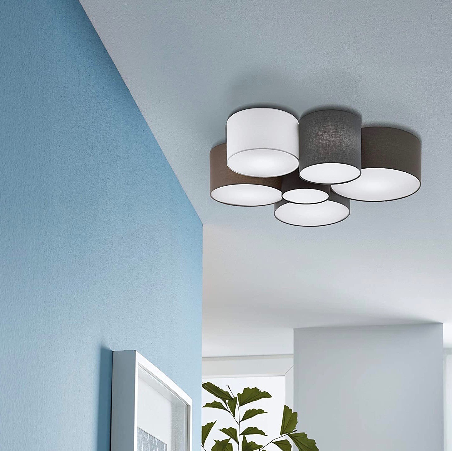 311,95 € Free Shipping | Ceiling lamp Eglo 99×99 cm. 6 spotlights Steel and textile