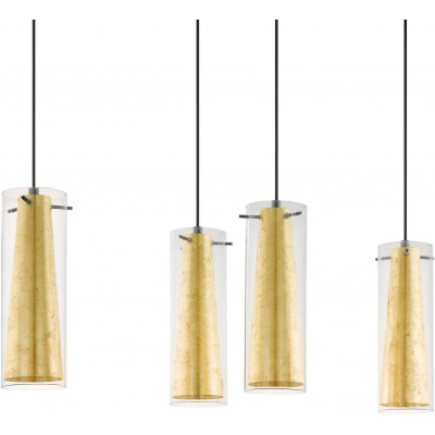 吊灯 Eglo 60W 圆柱型 形状 110×91 cm. 4个聚光灯 客厅, 饭厅 和 大堂设施. 钢 和 玻璃. 黄色的 颜色