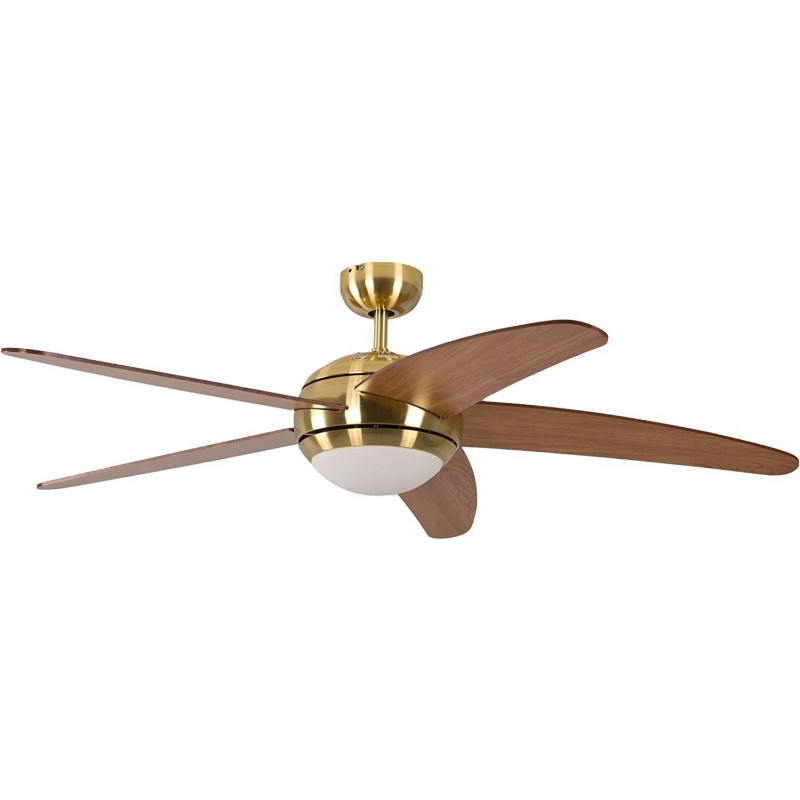 352,95 € Free Shipping | Ceiling fan with light 60W 132×132 cm. 5 vanes-blades. Remote control Living room, dining room and bedroom. Classic Style. Metal casting. Golden Color