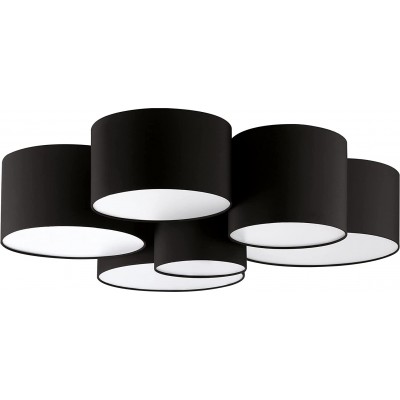 Deckenlampe Eglo Runde Gestalten 99×99 cm. 6 Strahler Schlafzimmer und flur. Kristall, Metall und Textil. Schwarz Farbe