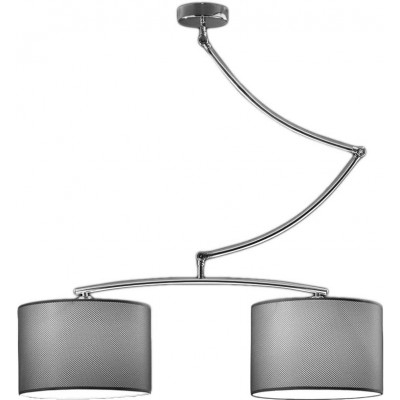 Lampada a sospensione Forma Cilindrica 120×85 cm. 2 punti luce. articolato Soggiorno, sala da pranzo e camera da letto. Stile moderno. Metallo e Tessile. Colore cromato