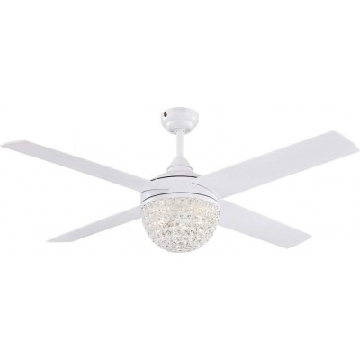 298,95 € Free Shipping | Ceiling fan with light 61×34 cm. 4 vanes-blades. Remote control. Crystal screen with LED lighting Crystal. White Color