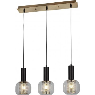 Lampe à suspension 40W Façonner Sphérique 63×22 cm. 3 points de lumière Salle à manger, chambre et hall. Cristal et Métal. Couleur noir