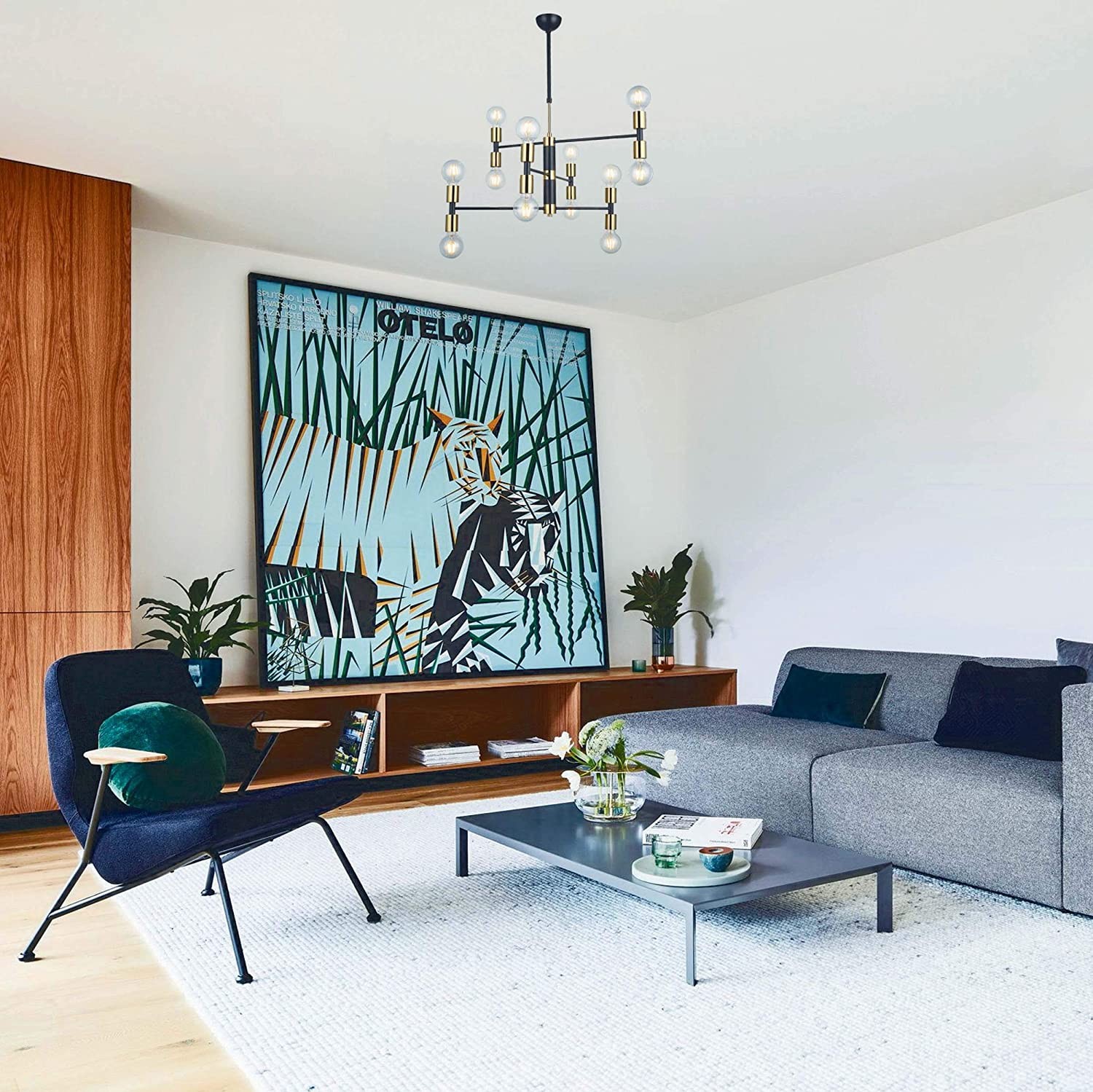606,95 € Envío gratis | Lámpara de araña 40W 95×66 cm. 12 puntos de luz Metal. Color negro