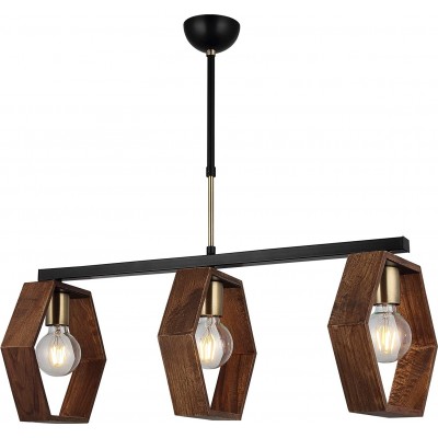 Lámpara colgante 40W 84×67 cm. 3 puntos de luz Salón, comedor y vestíbulo. Metal y Madera. Color marrón
