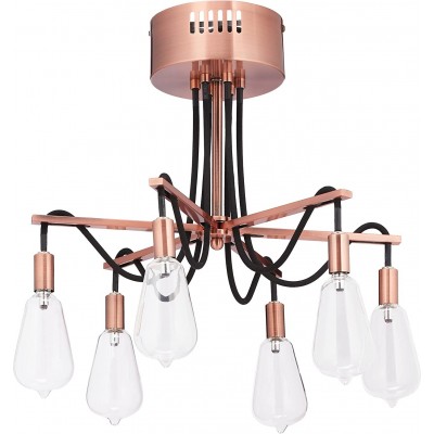 Lámpara de araña 41×41 cm. 6 puntos de luz Salón, comedor y vestíbulo. Estilo moderno. Metal y Textil. Color cobre