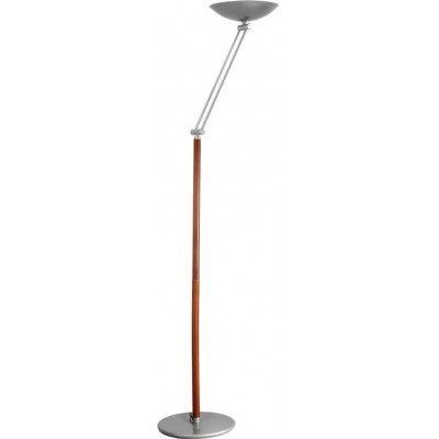 Lampada da pavimento Forma Estesa 181×34 cm. LED articolato Soggiorno, sala da pranzo e atrio. Acciaio e Legna. Colore marrone
