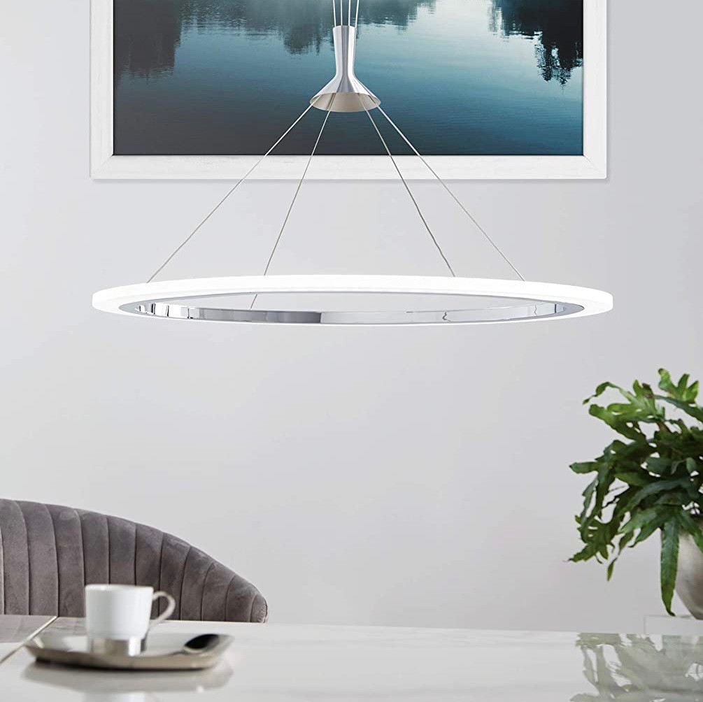 421,95 € Kostenloser Versand | Hängelampe Eglo 150×76 cm. Steuerung mit Smartphone-APP Stahl und pmma. Überzogenes chrom Farbe