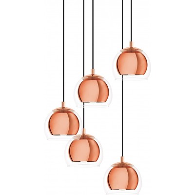 376,95 € Free Shipping | Hanging lamp Eglo 28W Round Shape 150×59 cm. 5 LED spotlights Living room, dining room and bedroom. Steel and Glass. Copper Color