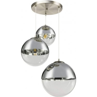 362,95 € Free Shipping | Hanging lamp 120W Spherical Shape 55×52 cm. Triple focus Living room, bedroom and lobby. Modern Style. Crystal, Metal casting and Glass. Nickel Color
