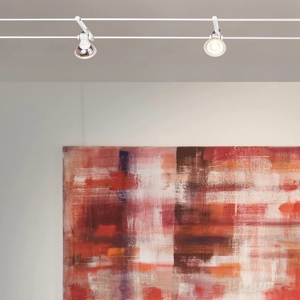 283,95 € Spedizione Gratuita | Faretto da interno 5W 1000 cm. 10 metri. Faretti orientabili. Installazione con sistema di cavi paralleli Alluminio. Colore bianca