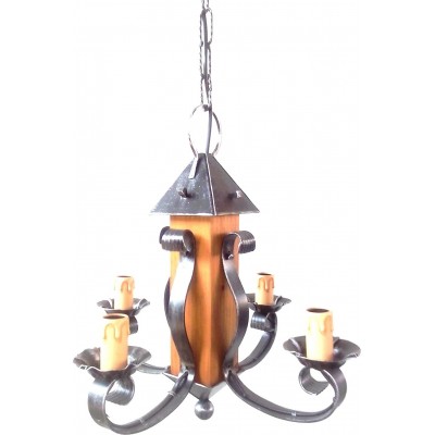 393,95 € Free Shipping | Chandelier 42×40 cm. 4 points of light Dining room, bedroom and lobby. Metal casting. Black Color