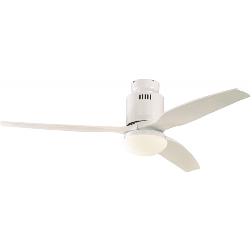 459,95 € Free Shipping | Ceiling fan with light 80W 132×132 cm. 3 vanes-blades Dining room, bedroom and lobby. Modern Style. Wood. White Color