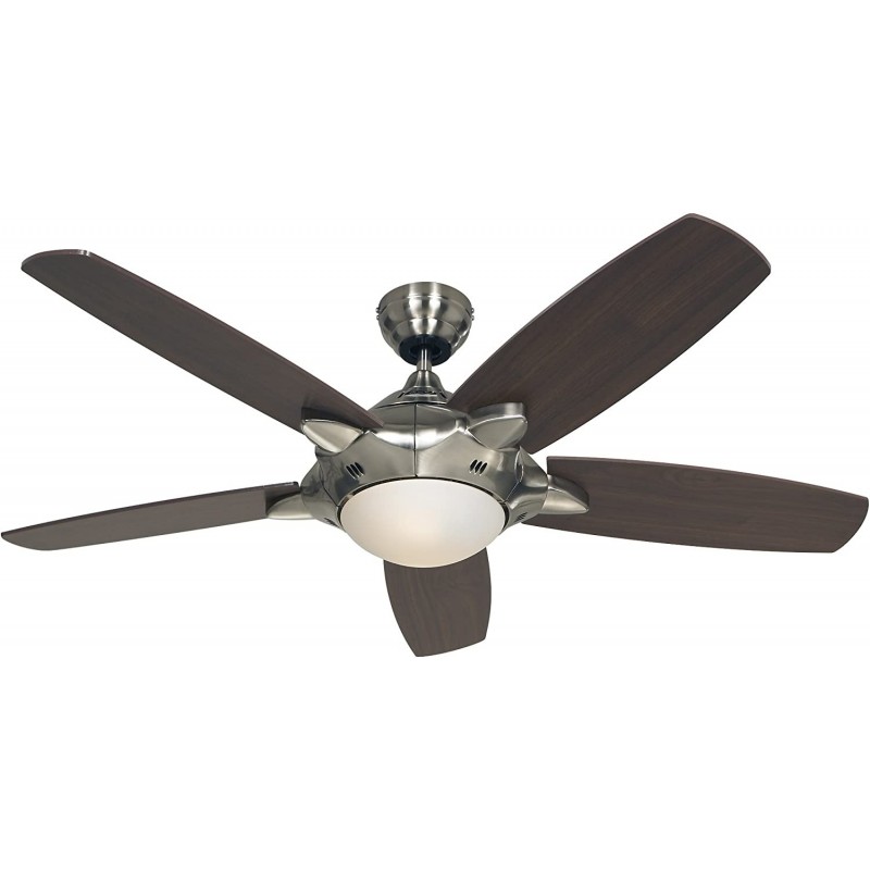 319,95 € Free Shipping | Ceiling fan with light 40W 132×132 cm. 5 vanes-blades. Remote control Aluminum. Black Color