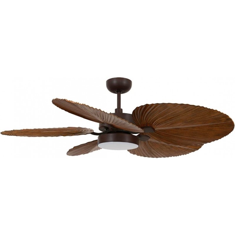 598,95 € Free Shipping | Ceiling fan with light 132×132 cm. 5 vanes-blades. leaf shaped design Abs and pmma. Brown Color