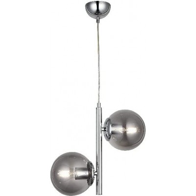 178,95 € Free Shipping | Hanging lamp 40W Spherical Shape 102×38 cm. 2 points of light Living room, dining room and lobby. Crystal, Metal casting and Glass. Plated chrome Color