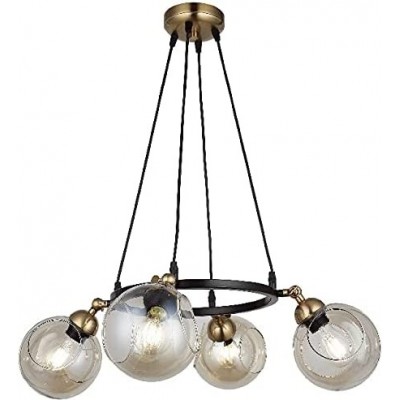 184,95 € Free Shipping | Hanging lamp 40W Spherical Shape 100×50 cm. 4 points of light Living room, dining room and lobby. Crystal, Metal casting and Glass. Black Color