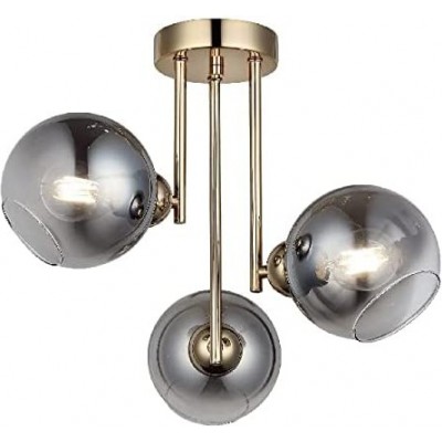 216,95 € Free Shipping | Ceiling lamp 40W Spherical Shape 44×44 cm. 3 points of light Living room, dining room and bedroom. Crystal, Metal casting and Glass. Golden Color