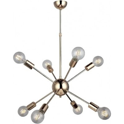 Lámpara de araña 40W Forma Esférica 110×63 cm. 8 focos Salón, dormitorio y vestíbulo. Metal y Vidrio. Color dorado