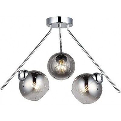 201,95 € Free Shipping | Ceiling lamp 40W Spherical Shape 45×43 cm. Triple focus Living room, bedroom and lobby. Metal casting and Glass. Plated chrome Color