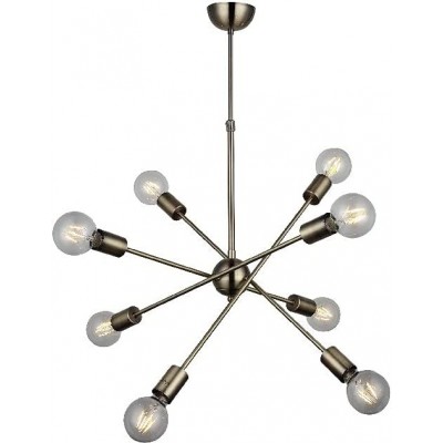 Lámpara de araña 40W Forma Esférica 90×49 cm. 8 focos Comedor, dormitorio y vestíbulo. Metal y Vidrio. Color dorado